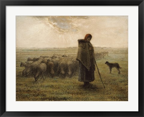 Framed Shepherdess and Her Flock Print