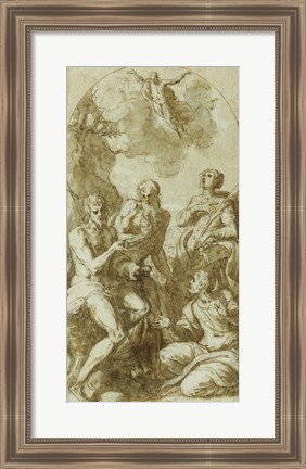Framed Christ the Savior above Saints John the Baptist, Jerome, Catherine, and Thomas Print