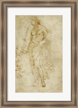 Framed Female Figure with a Tibia, and Ornamental Studies Print