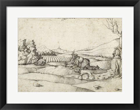 Framed Falconer in a Landscape Print