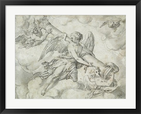 Framed Angels Bearing the Column of the Passion Print