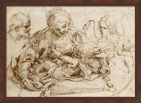 Framed Holy Family with an Angel Print