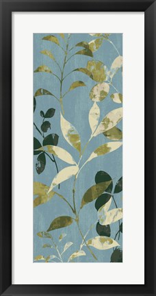 Framed Leaves on Blue I Print