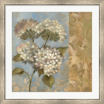 Framed Hydrangea on Soft Blue Print