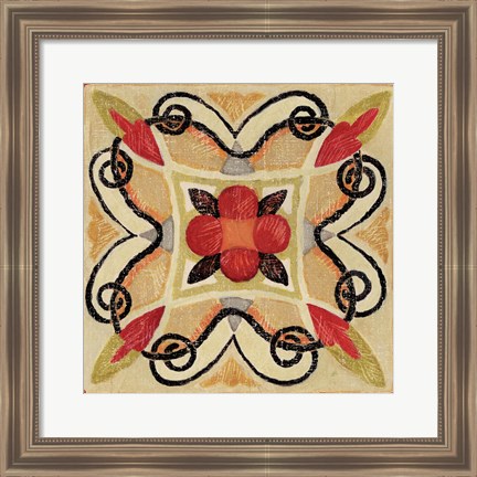 Framed Bohemian Rooster Tile Square I Print