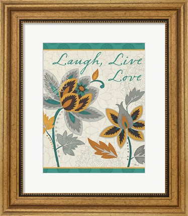 Framed Decorative Nature IV Turquoise and Cream Print