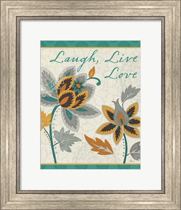 Framed Decorative Nature IV Turquoise and Cream Print