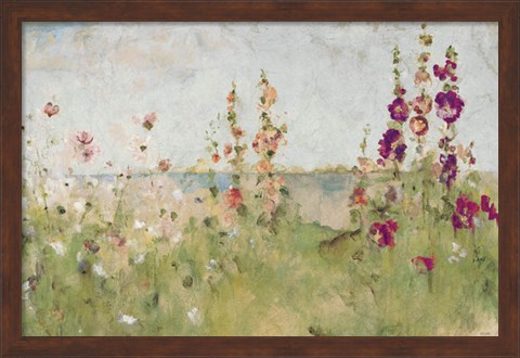 Framed Hollyhocks by the Sea Print