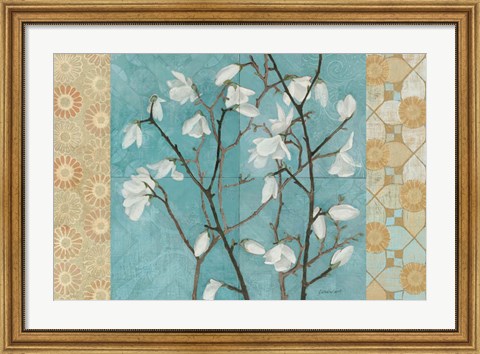 Framed Patterned Magnolia Branch Print