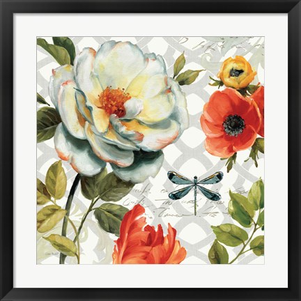 Framed Floral Story II on Grey Print