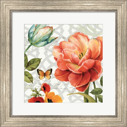 Framed Floral Story III on Grey Print