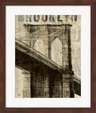 Framed Vintage NY Brooklyn Bridge Print