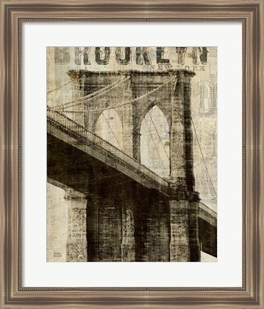 Framed Vintage NY Brooklyn Bridge Print