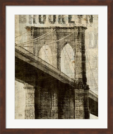 Framed Vintage NY Brooklyn Bridge Print