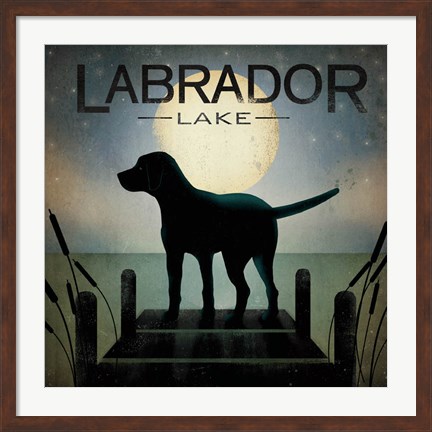 Framed Moonrise Black Dog - Labrador Lake Print