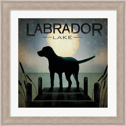 Framed Moonrise Black Dog - Labrador Lake Print