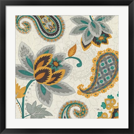 Framed Decorative Nature II Turquoise Cream Print