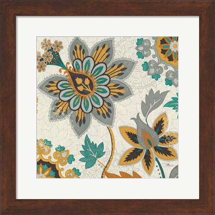 Framed Decorative Nature III Turquoise Cream Print