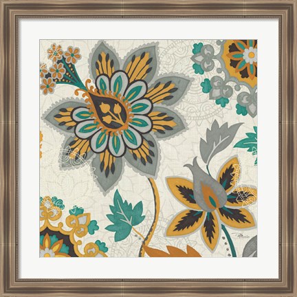 Framed Decorative Nature III Turquoise Cream Print