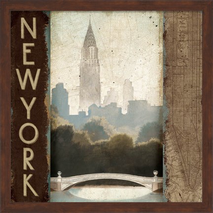 Framed City Skyline New York Vintage Square Print