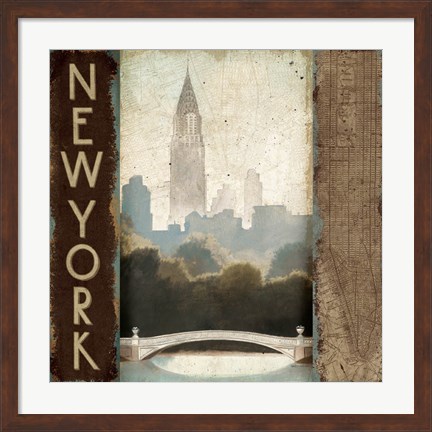 Framed City Skyline New York Vintage Square Print