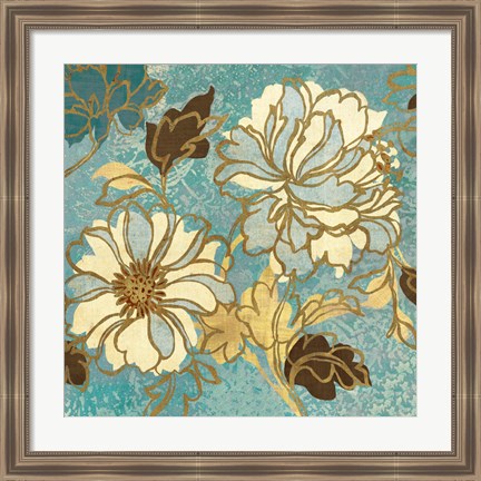 Framed Sophias Flowers I Blue Print