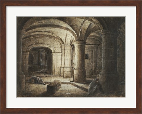 Framed Crypt of a Church with Two Men Sleeping Print