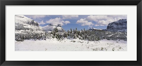 Framed Mountains with trees in winter, Logan Pass, US Glacier National Park, Montana, USA Print