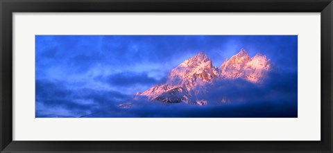 Framed Storm clouds over mountains, Cathedral Group, Teton Range, Grand Teton National Park, Wyoming, USA Print