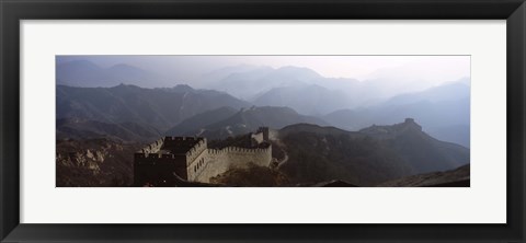 Framed High angle view of a fortified wall passing through a mountain range, Great Wall Of China, Beijing, China Print