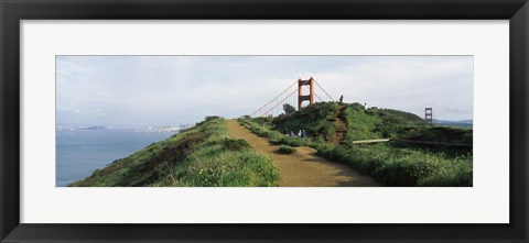 Framed Path leading towards a suspension bridge, Golden Gate Bridge, San Francisco, California, USA Print