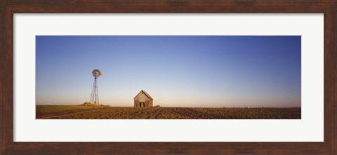 Framed Farmhouse and Windmill in a Field, Illinois Print