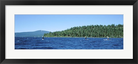 Framed Tourists paddle boarding in a lake, Lake Tahoe, California, USA Print