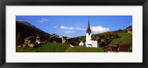 Framed Swiss village in Rhone Valley, Switzerland Print