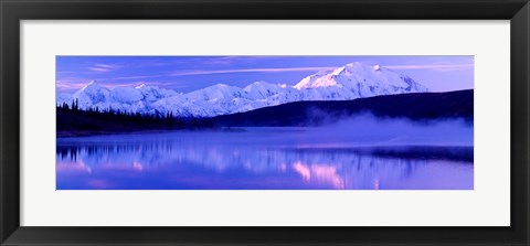 Framed Reflection of snow covered mountains on water, Mt McKinley, Wonder Lake, Denali National Park, Alaska, USA Print