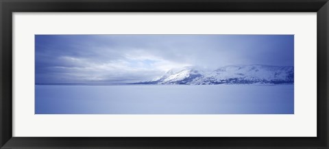 Framed Frozen Jackson Lake in winter, Grand Teton National Park, Wyoming, USA Print