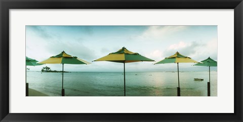 Framed Beach umbrellas, Morro De Sao Paulo, Tinhare, Cairu, Bahia, Brazil Print