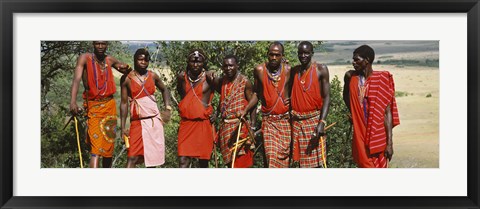 Framed Group of Maasai people standing side by side, Maasai Mara National Reserve, Kenya Print