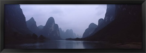 Framed River passing through a hill range, Guilin Hills, Li River, Yangshuo, China Print