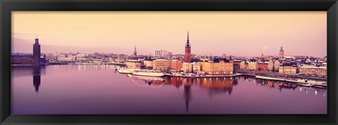 Framed Reflection of buildings in a lake, Lake Malaren, Riddarholmen, Gamla Stan, Stockholm, Sweden Print