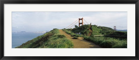 Framed Path leading towards a suspension bridge, Golden Gate Bridge, San Francisco, California, USA Print