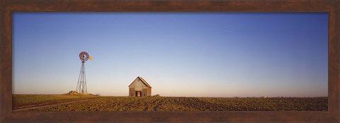 Framed Farmhouse and Windmill in a Field, Illinois Print