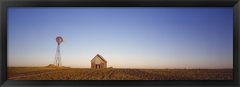 Framed Farmhouse and Windmill in a Field, Illinois Print