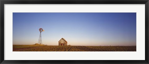 Framed Farmhouse and Windmill in a Field, Illinois Print