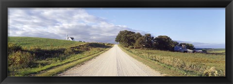 Framed Dirt road leading to a church, Iowa, USA Print