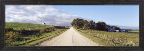Framed Dirt road leading to a church, Iowa, USA Print