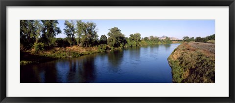 Framed River with a mountain in the background, Sacramento River, Sutter Butte, California, USA Print