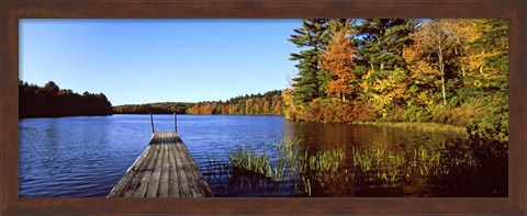 Framed Fall colors along a New England lake, Goshen, Hampshire County, Massachusetts, USA Print