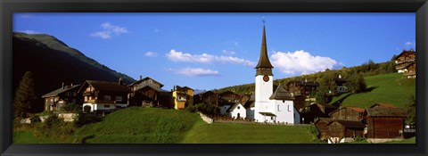 Framed Swiss village in Rhone Valley, Switzerland Print