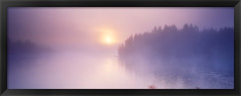 Framed Fog over a river at dawn, Vuoksi River, South Karelia, Finland Print